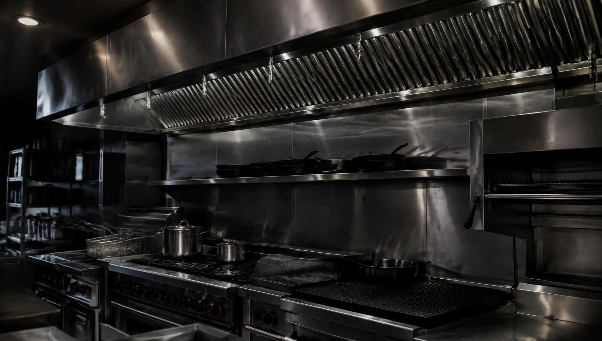 Stainless steel exhaust hood over a commercial cooking line